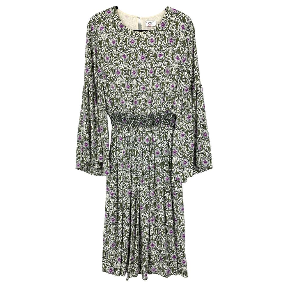 Day Birger Et Mikkelsen Holy Dress Womens Sz 40 US L Green Purple Flared Sleeves